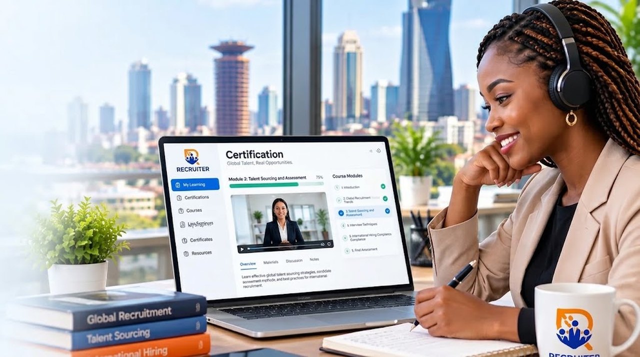 A recruiter taking an online certification course